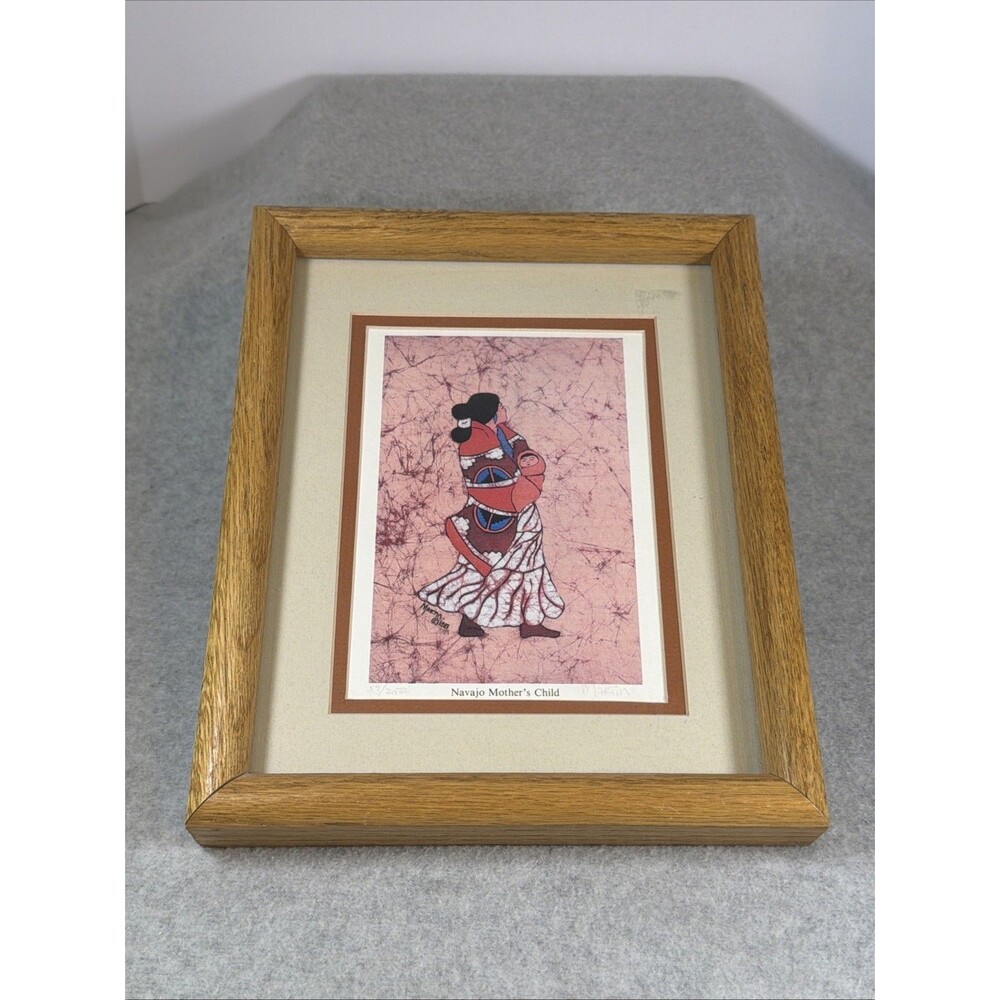 Dick Trish Martin Batik Print Navajo Mother’s Child Frame Matted Signed Art